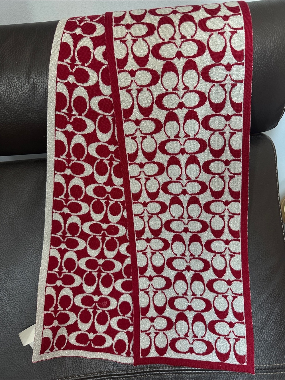 Coach 1941 Red & Silver Jacquard Scarf